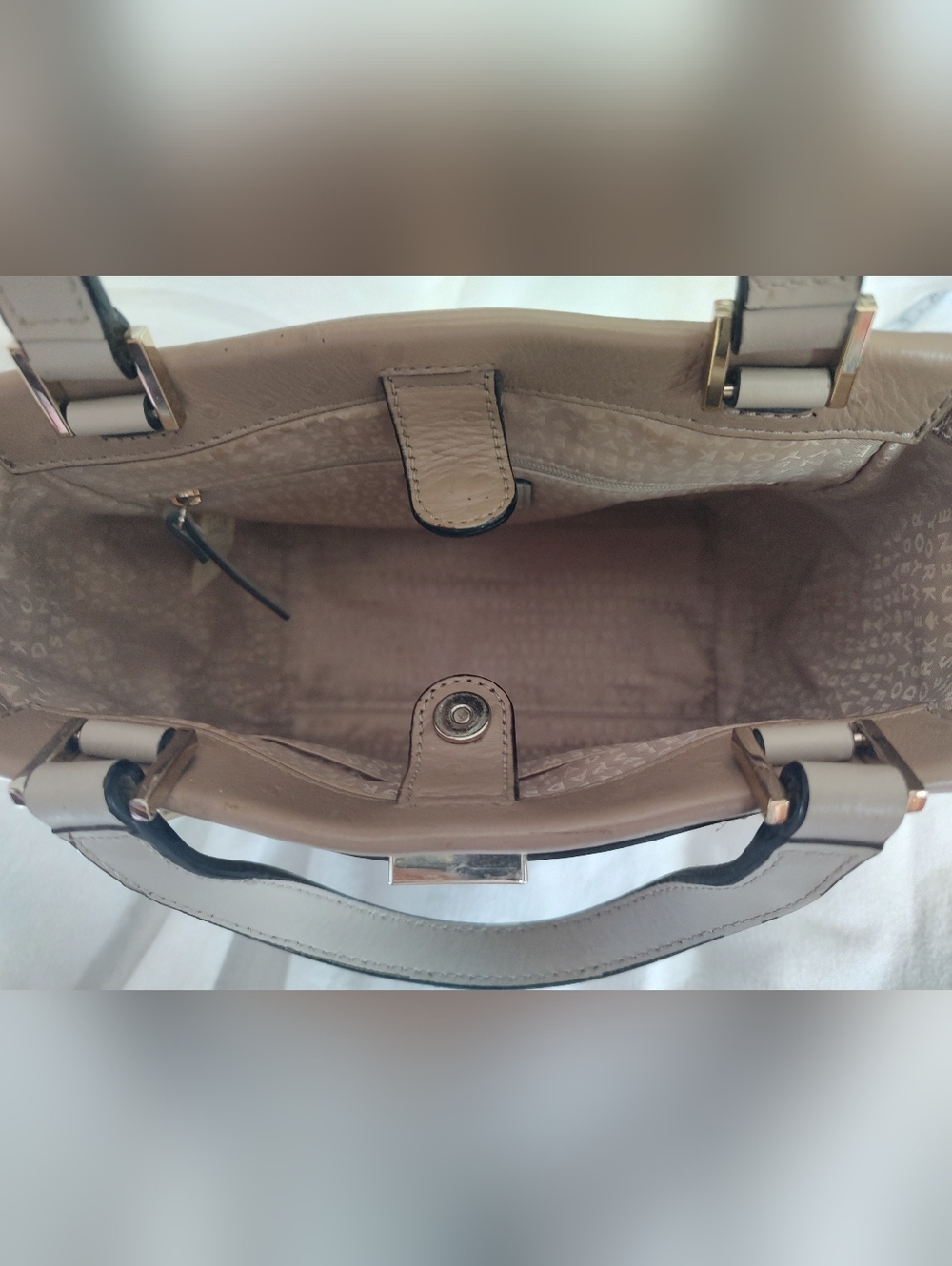 kate spade Two-Tone Taupe & White Structured Top-Handle Crossbody - Picture 7 of 12